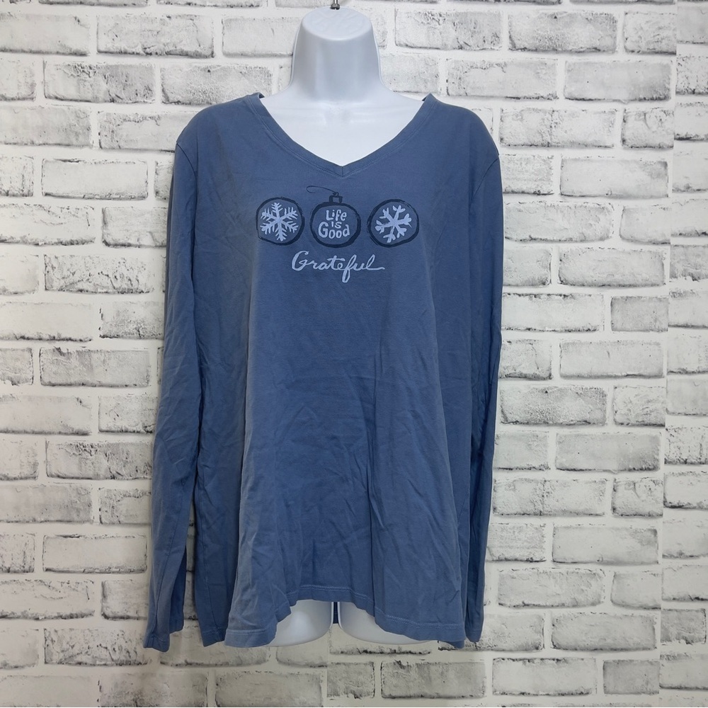 Life is Good Holiday Grateful Long Sleeve V-Neck Crusher Tee  XL - Picture 2 of 10